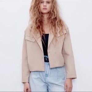 NWOT New Zara Women's Tan Cropped Blazer Jacket Large L